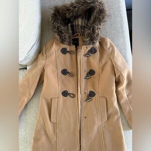 Women's Classic Tan Trench Coat with Faux Fur Hood